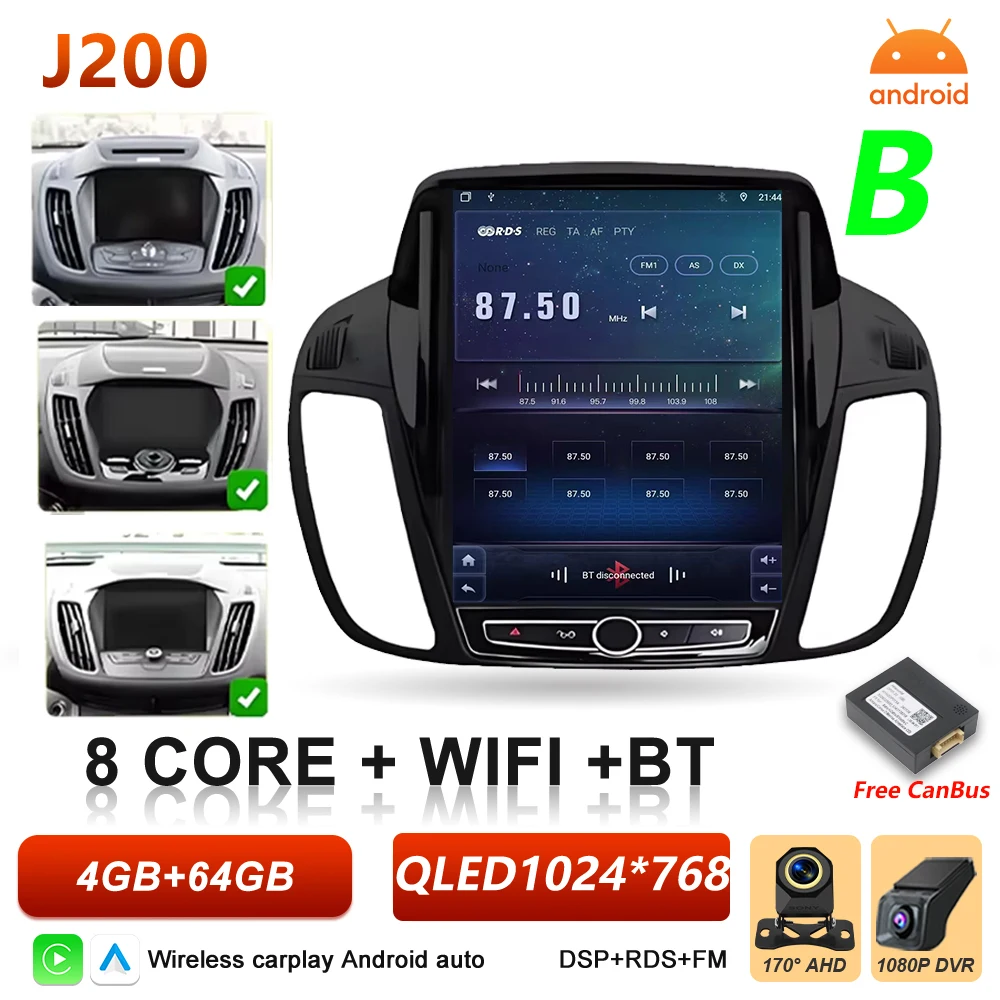 Android 16 autoradio voor Ford C-MAX Kuga 2 Escape 3 2012-2019 multimediaspeler draadloze Carplay BT Auto 5G stereo DSP RSD