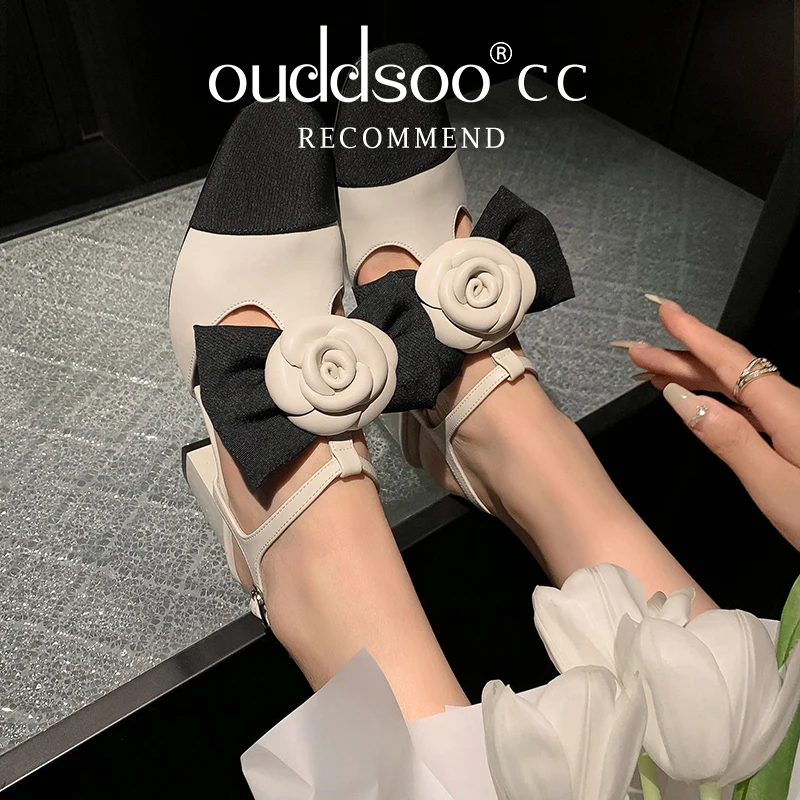 Ods Spring Autumn Women High Heels Shoes Genuine Leather Sandals Super High Heels Flower Pearl Pumps Slingbacks Party Dress Shoe