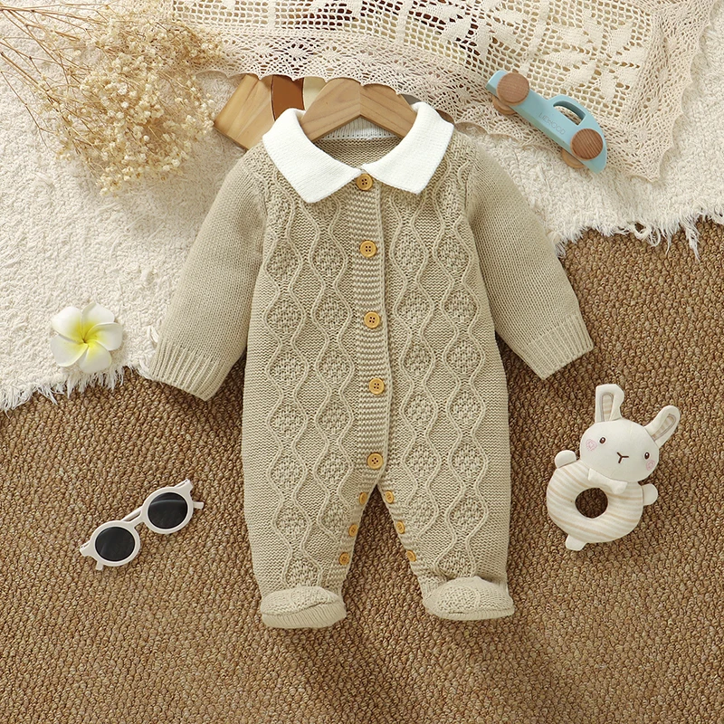 Baby Strampler Kleidung Herbst Winter Rollkragen Volle Ärmel Stricken Neugeborenen Jungen Gentleman Stil Overalls Playsuits Infant Outfits