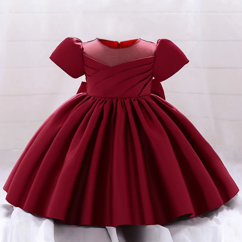 Newborns Toddler Clothing Baptism Princess Party Costume Baby Girl Clothes Pageant Big Bow 1st Birthday Dress For Short Sleeve