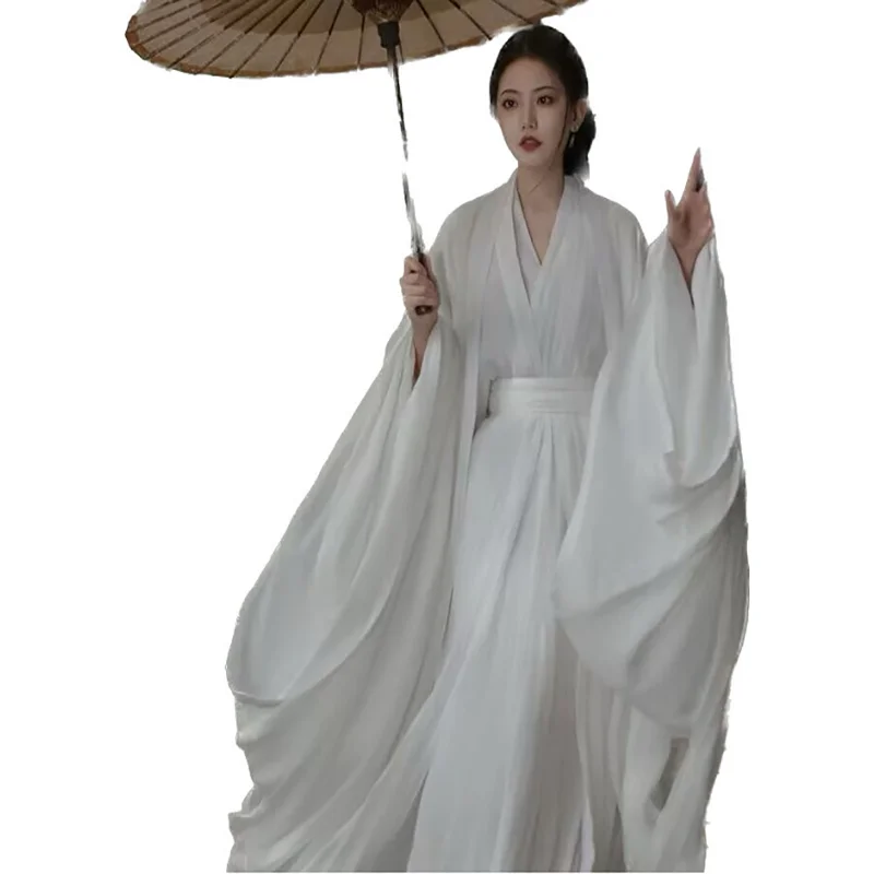 Vestido Hanfu blanco para mujer, Hanfu chino antiguo, disfraz de Hada de Halloween para mujer, vestido de verano 2023, vestido Hanfu de talla grande