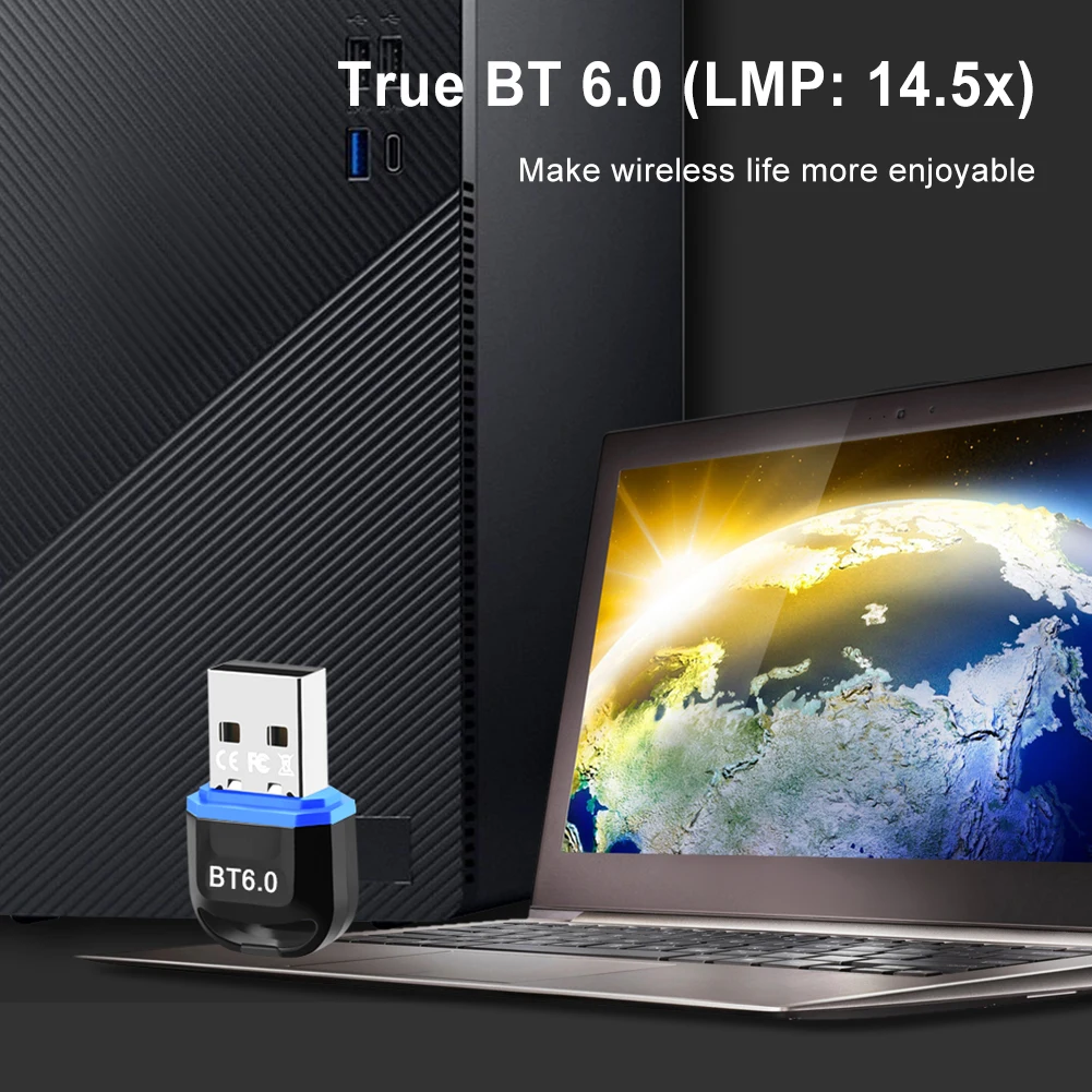 BT6.0 小型レシーバー トランスミッター 低遅延音楽オーディオレシーバー 多目的ドライバー不要の USB トランスミッター キーボード/マウス用