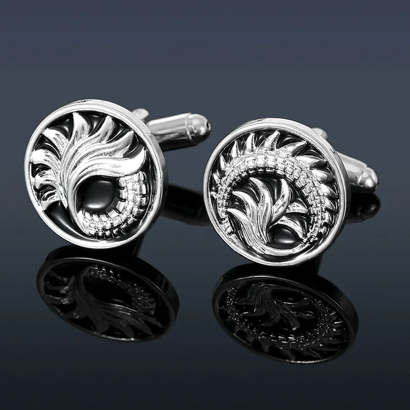 Totem Patterned Cufflinks French Couple Style Shirt Retro Fishbone Sunflower Vintage Banquet and Evening Decoration Unisex