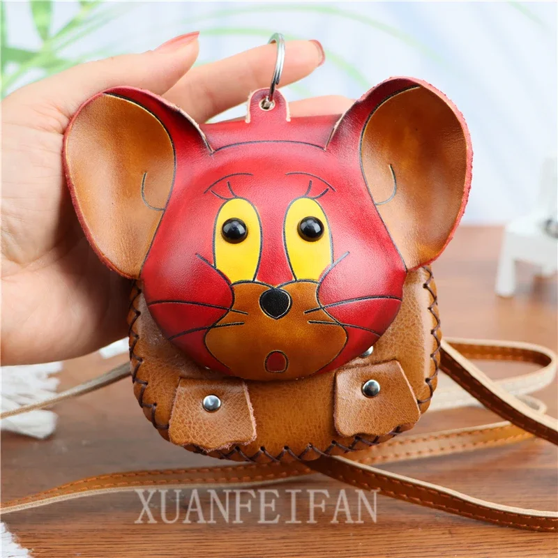 Cowhide Creative Small Mouse Coin Purse Car Key Bag Zodiac Small Backpack Single Shoulder Crossbody Bag Small Gift