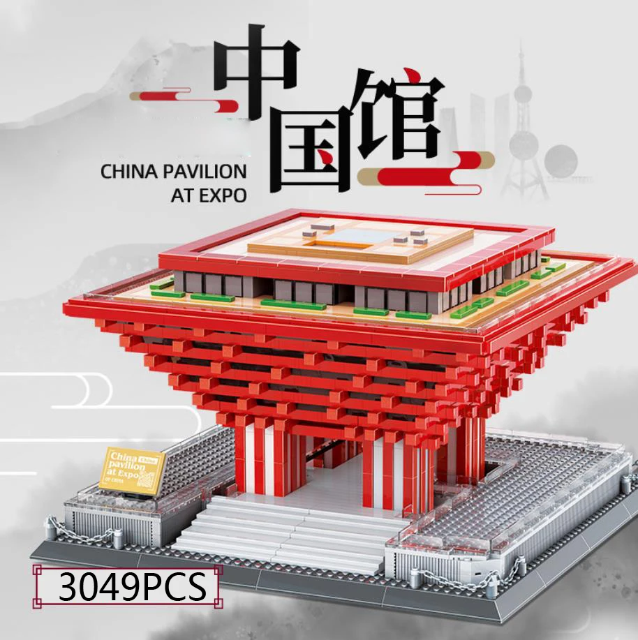 Moderne architectuur Creatieve bouwsteen China Nationaal paviljoen van de wereld Expo Shanghai 2010, modelspeelgoed Baksteencollectie