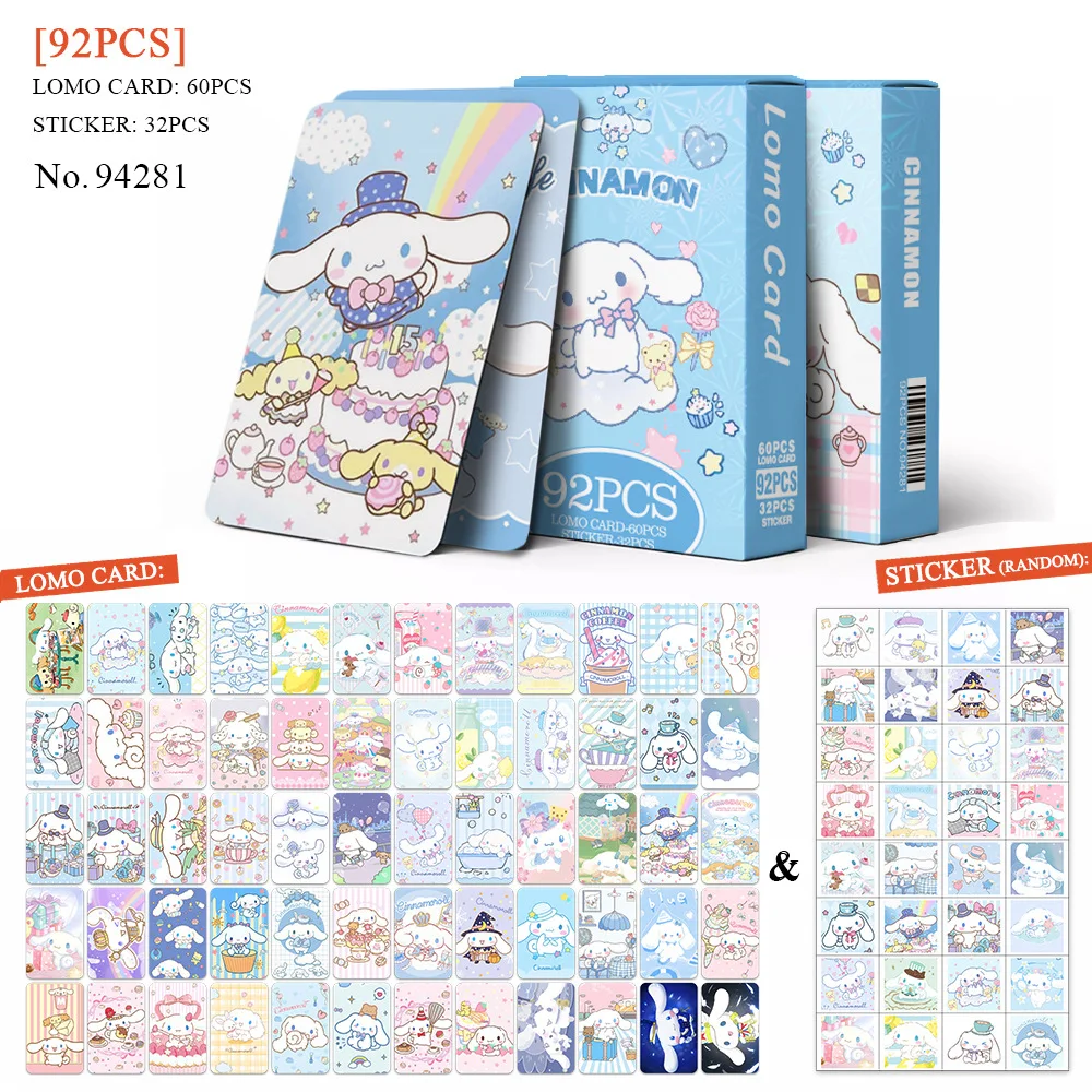 92Pcs/Set Sanrio Cinnamoroll Series Lomo Cards Kawaii Bookmarks High Quality Stickers HD Printed Photocards Collection Gifts