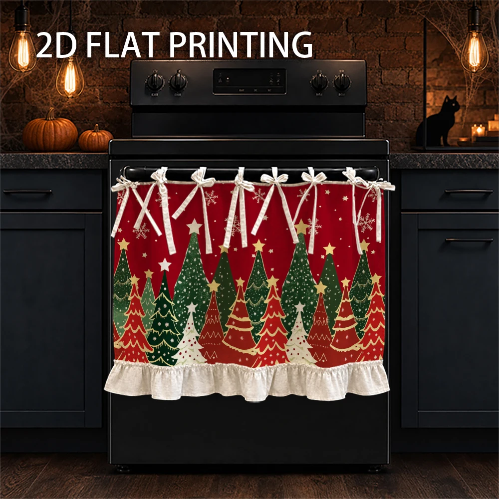 1PC Christmas Kitchen Curtain-Cabinet Curtain-Apron. Printed with Christmas trees, stars and snowflakes. Can be used as a stove
