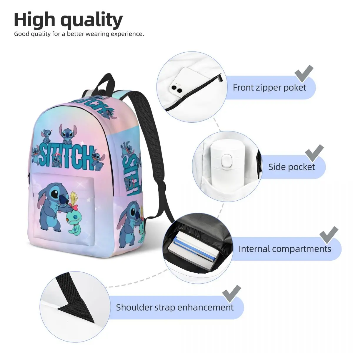 Plecak Stitch dla chłopca dziewczynki dzieci uczeń szkoła Bookbag plecak na co dzień przedszkole torba do przedszkola na zewnątrz