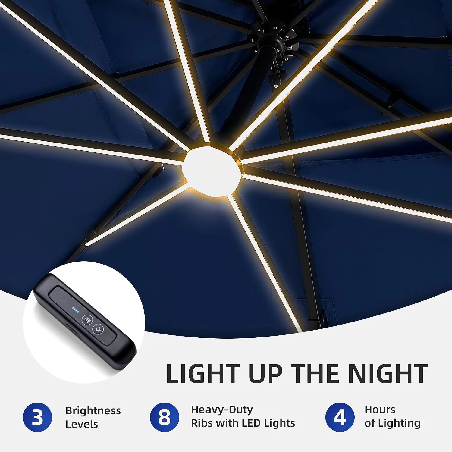 9X 12 FT Cantilever Patio Umbrella with Base and Led Lights, Customized