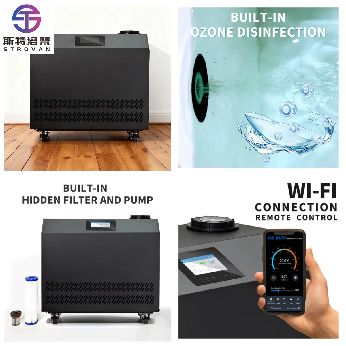 STROVAN 1H`P Water-Cooled Ice Bath Chiller with Dual Filters for Sports Recovery