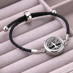 Perfume Essential Oil Diffuser Leather Bracelet Aromatherapy Locket Bracelet Stainless Steel Locket Black Leather Bracelet Gift