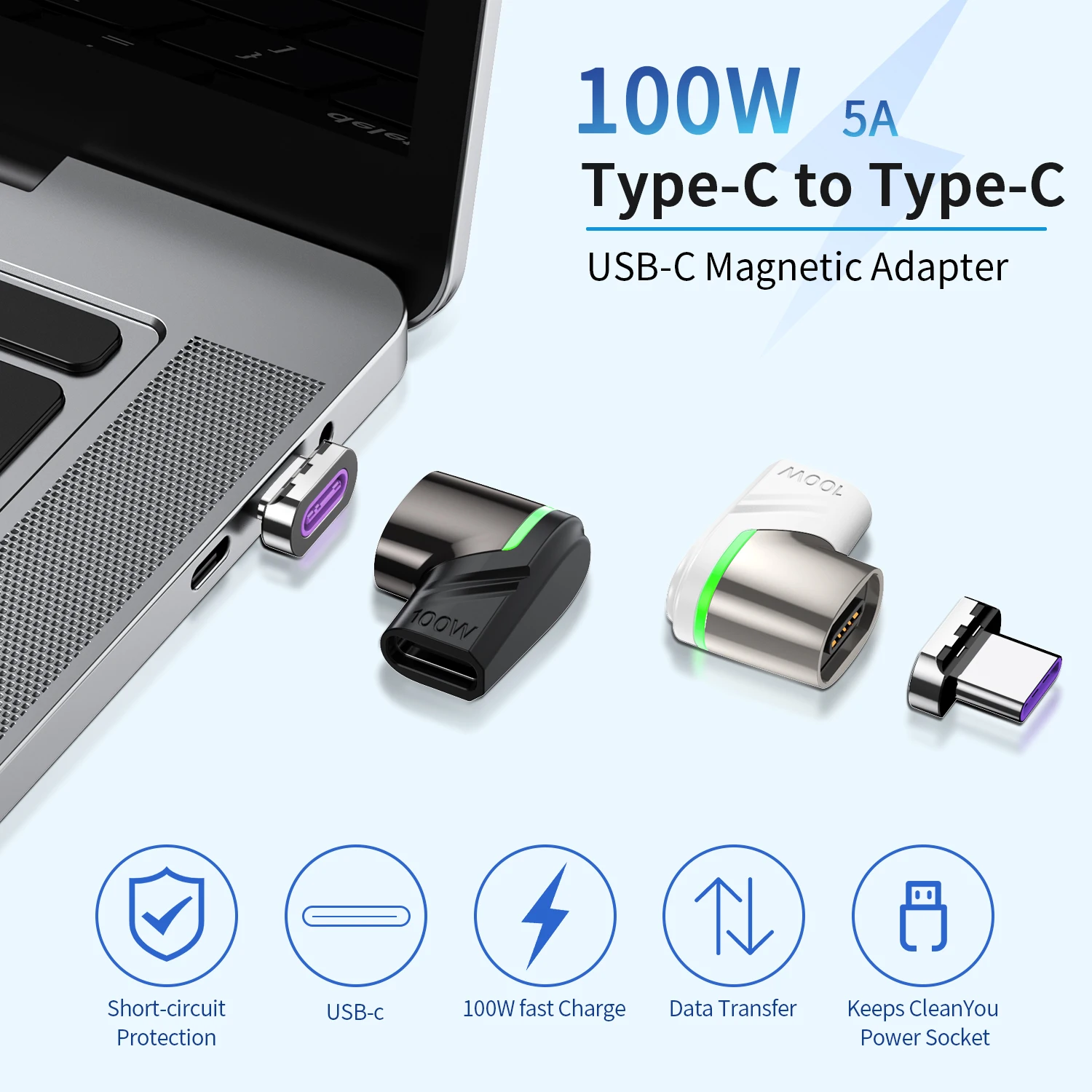 Магнитный адаптер USB Type-C на Type-C, 100 Вт