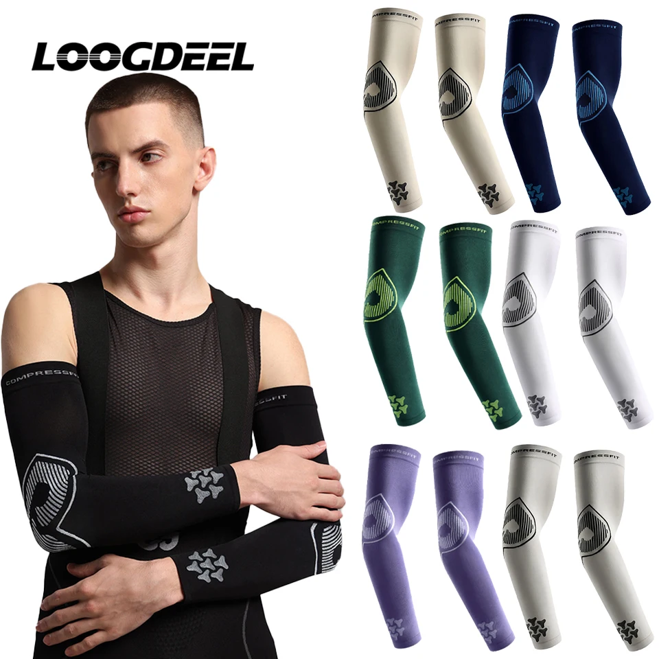 LOOGDEEL Ice Silk Sports Sleeve Sunscreen Football Basketball Fitness Arm Support Men Women Cool Feeling Breathable Arm Sleeves