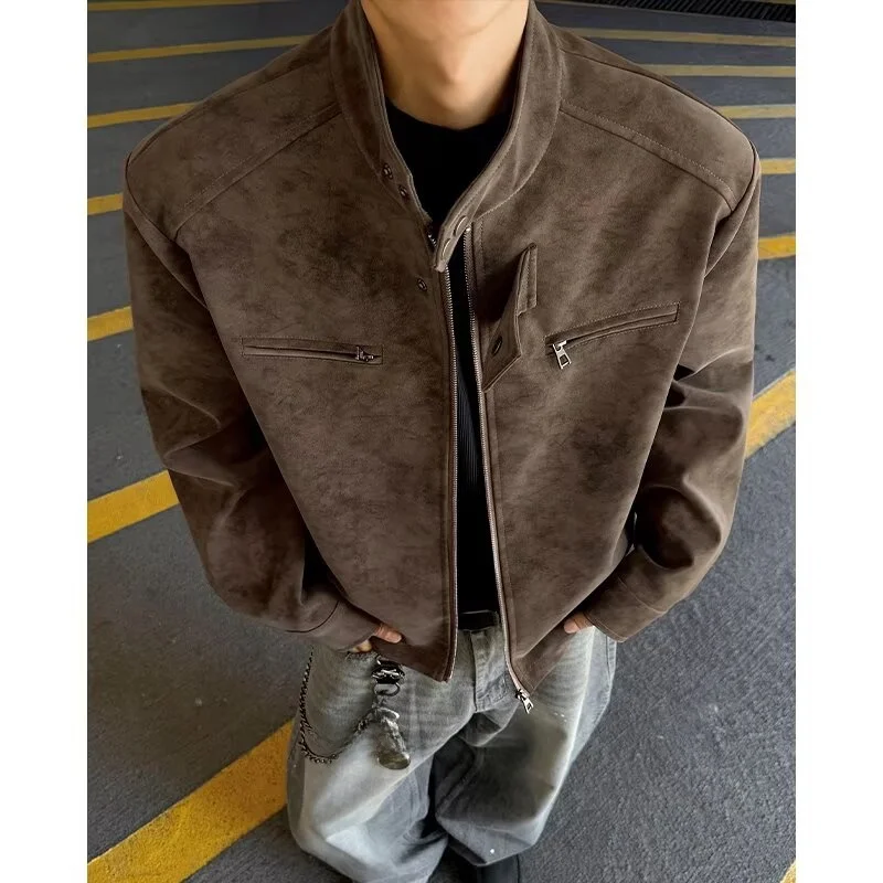 

Американский Sle, свободная посадка на молнии из искусственной кожи, мужская модная верхняя одежда, универсальная мотоциклетная одежда в стиле ретро, модное пальто