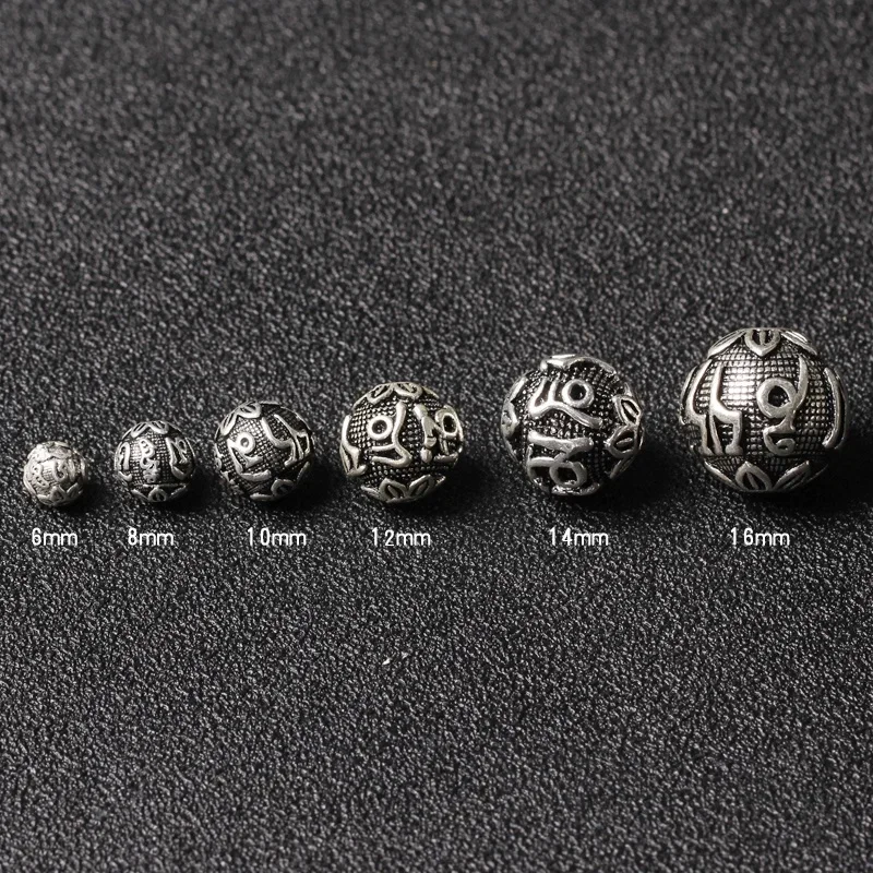 S925 Sterling Silver Thai Six-Character Mantra Spacer Beads Loose diy Bracelet Jewelry Material Accessories Proverbs