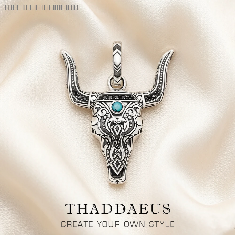 Pendant Bull Head Summer Fashion Iconic Wild West Jewelry Turquoise Accessorie 925 Sterling Silver Ethnic Gift For Woman Men