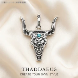 Pendant Bull Head Summer Fashion Iconic Wild West Jewelry Turquoise Accessorie 925 Sterling Silver Ethnic Gift For Woman Men