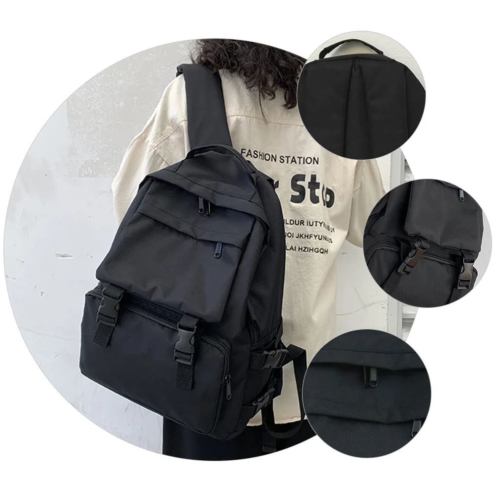 

Backpack Multi Pocket Design Adjustable Wide Strap Side Water Bottle Pouch Student Schoolbag Casual Bag Fashion Backpack Simple