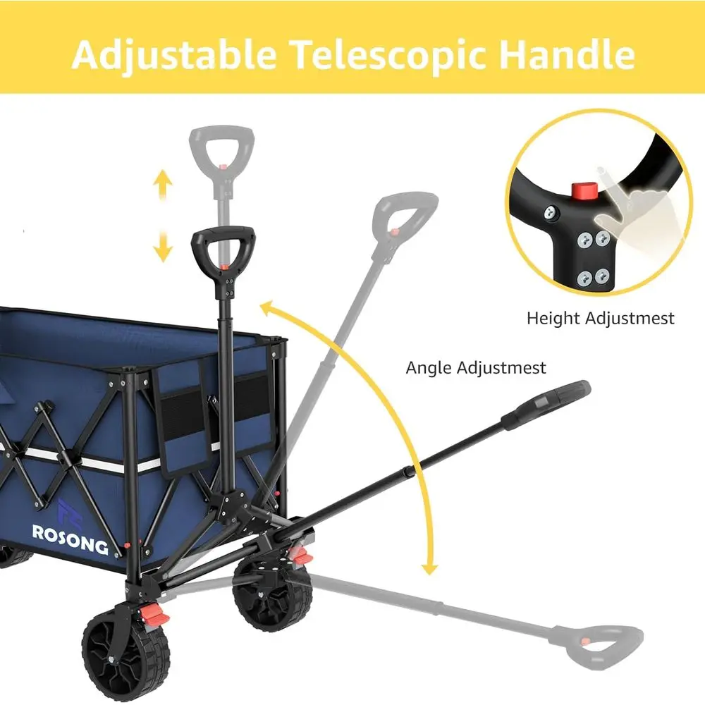 食料品、スポーツ、庭、ショッピング、キャンプ用の車輪付き頑丈な折りたたみ式ワゴン（ネイビーブルー、150L）