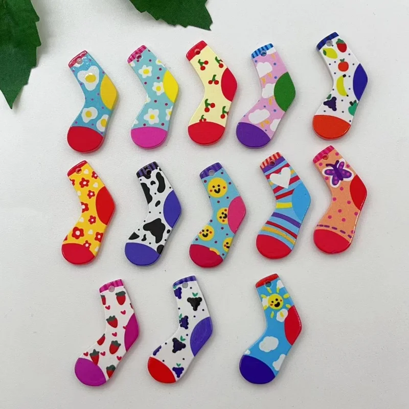 Randomly mix 10 pieces of Kawaii socks inventory flat shoes Cabochons cartoon acrylic crafts DIY jewelry production