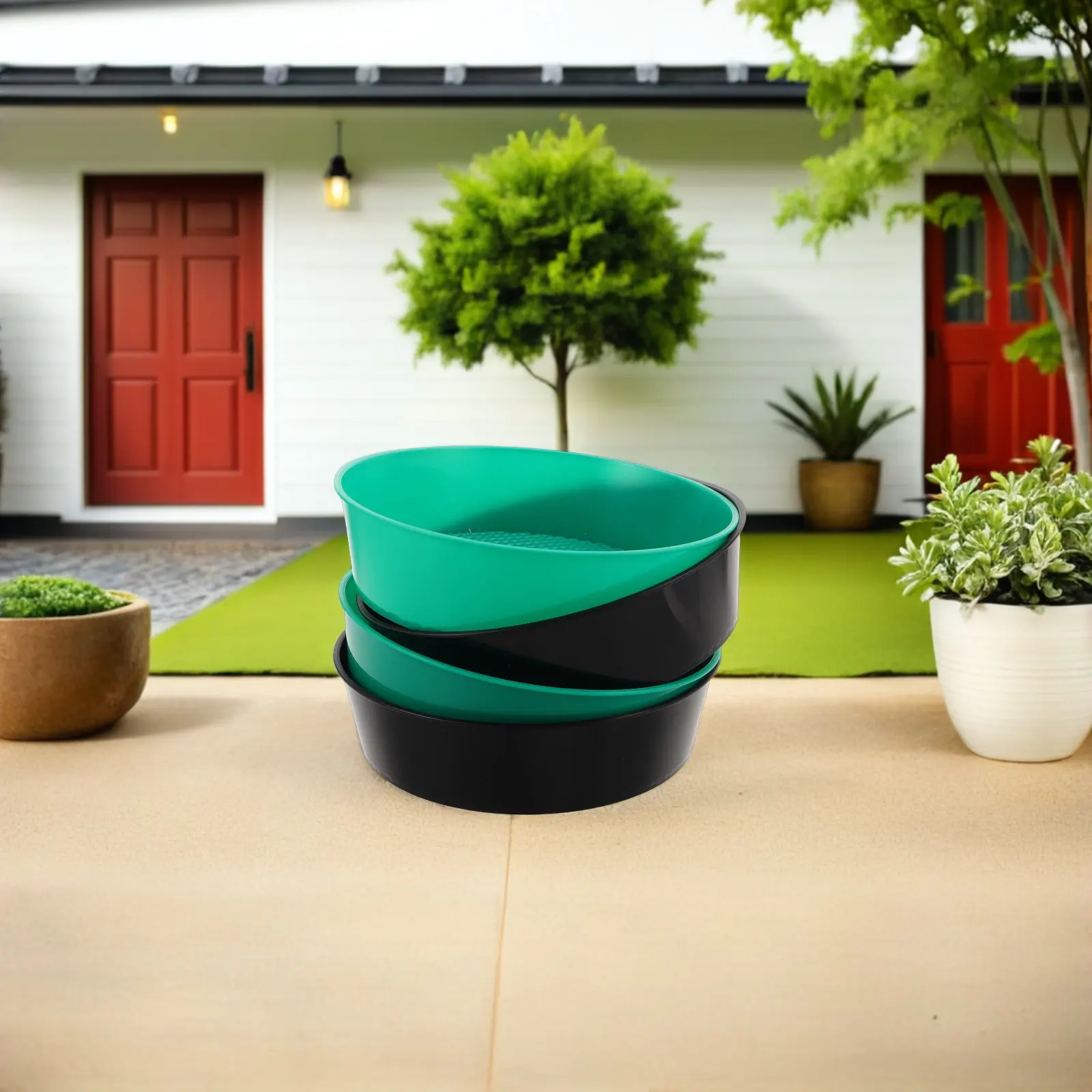 4Pcs Plastic Garden Sieve Round Soil Sifter Sand Gravel Rock Sifting Pan Compost Filtration Plant Soil Filter Rock Mesh Screen