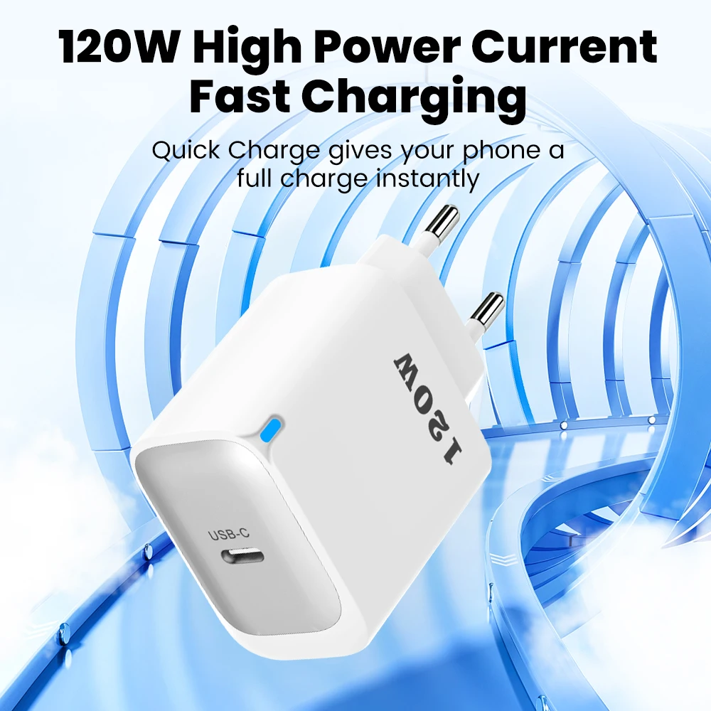 120W PD Fast Charger Type C Quick Charge 3.0 USB C Charger Adapter For iPhone 15 16 Samsung Xiaomi 0.25m USB C to C Short Cable