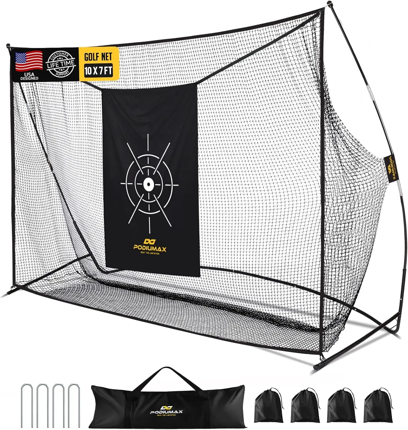

Golf Practice Net, 10x7ft Golf Hitting Net with Noise Reduce Silk Target for Real Balls, Backyard Garage Training, Gift for Men