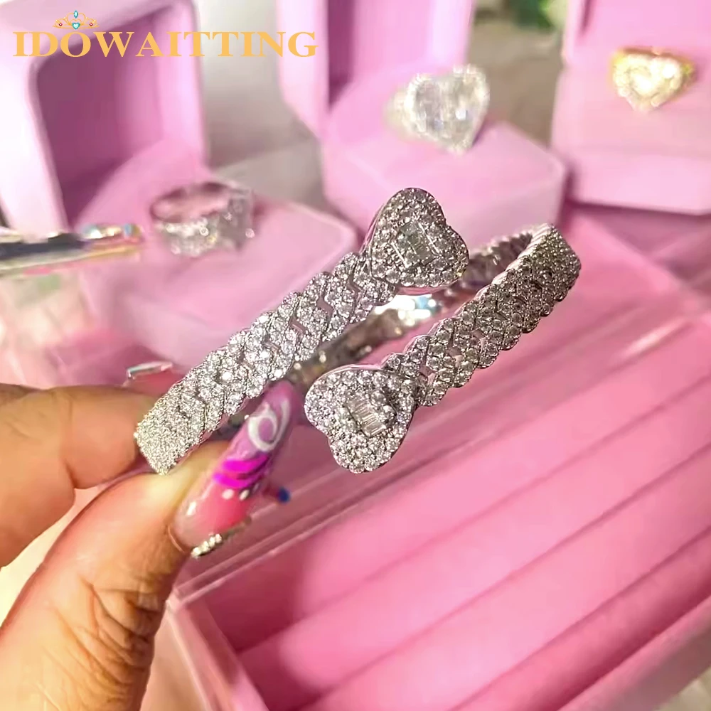 Iced Out Cuff Bangle Paved Setting Bling Cz Cubic Zirconia Wrist Cuban Chain Link Bransoletki Moda Hip Hop Biżuteria dla kobiet