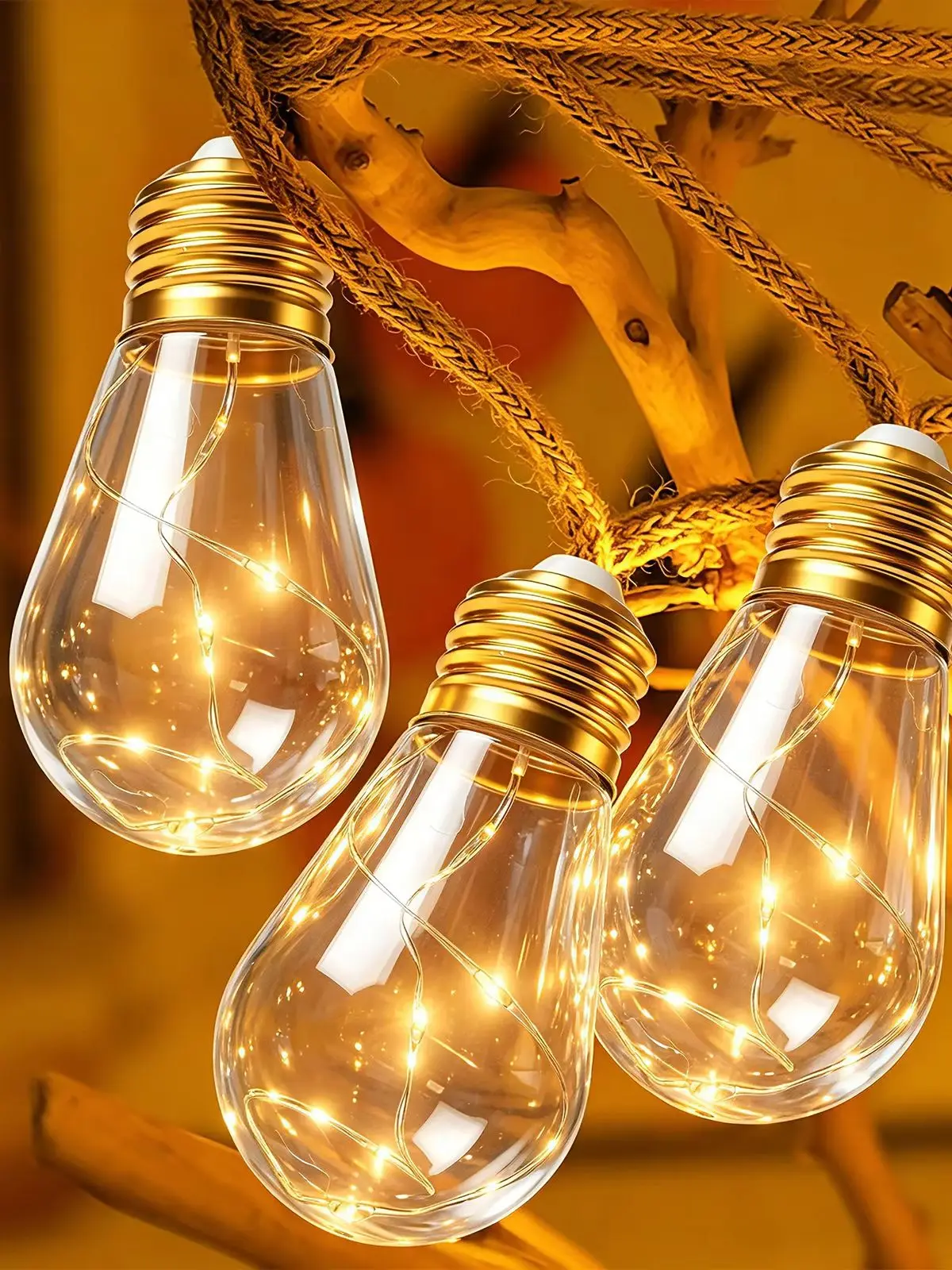 Lampki LED USB, 8 trybów, wodoodporne, zewnętrzne, sznurkowe lampki dekoracyjne z konopi do ogrodu, na ogrodzenie, podwórko, na wesele, Boże Narodzenie. — 2