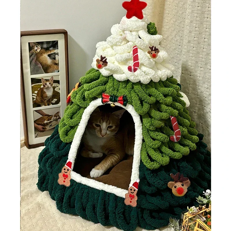 Christmas Tree Cat Bed DIY Yarn Tools Package felt cat tent Homemade kitten Puppy Nest  Four Seasons Universal 6kg Pet Suppplies