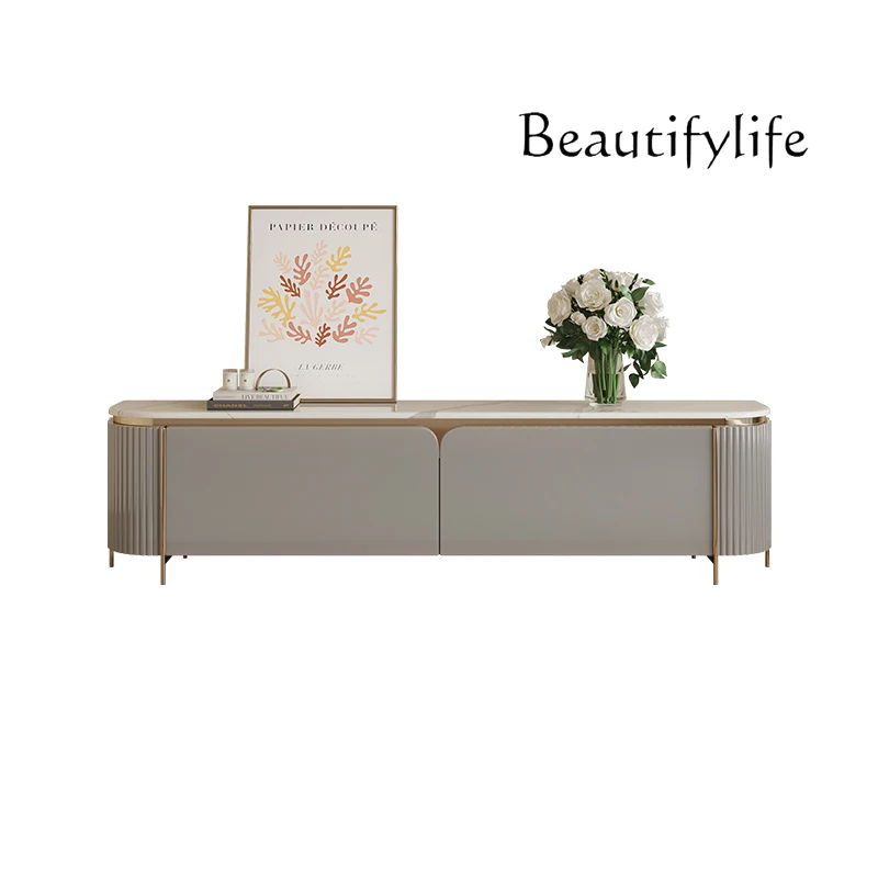 

French light luxury high-foot marble TV cabinet modern simple small apartment rounded corner household side cabinet