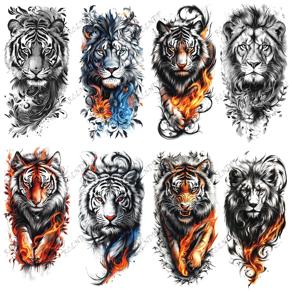 1/8PCSWaterproof Temporary Tattoo Sticker tiger lion Fake Tatto Flash Tatoo  Arm tatouage for Girl Woman Man