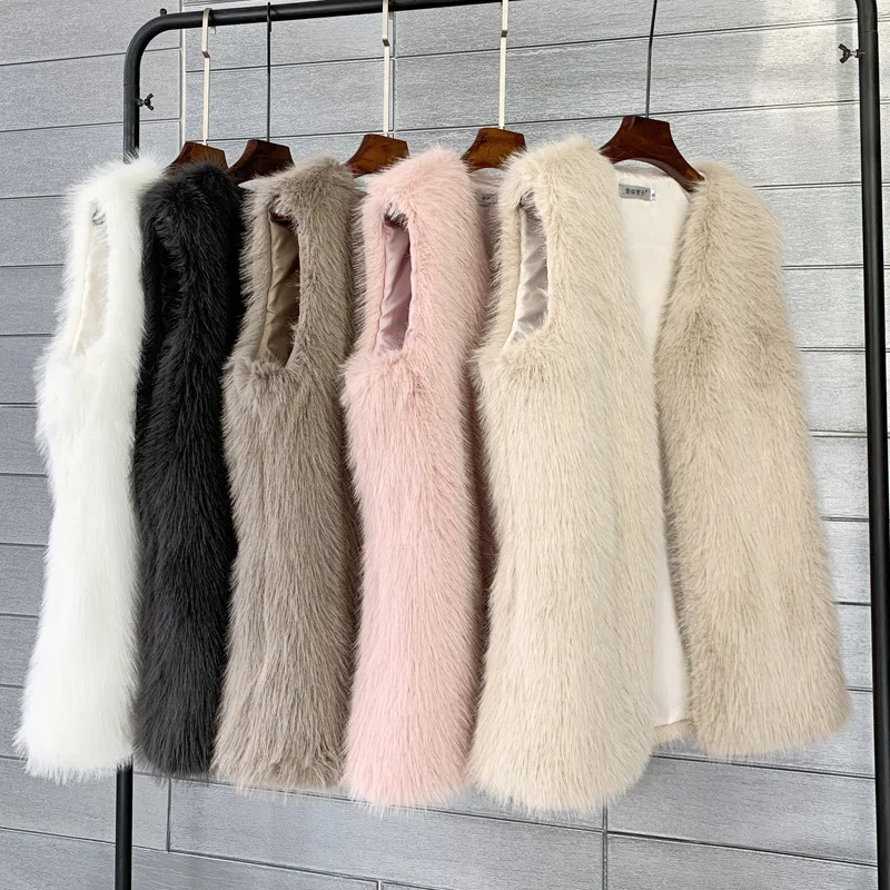 Europe and The United States Imitation Tuscan Fox Fur Winter Long Imitation Fur Vest Warm Women Vest Coat Soft.