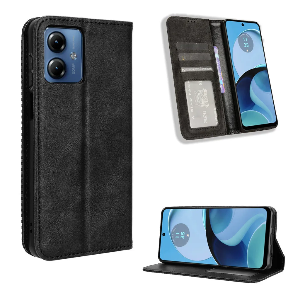 For Motorola Moto G04 G14 G24 G34 E14 Luxury Flip PU Leather Wallet Magnetic Adsorption Case For Moto G14 MotoG14 Phone Bags