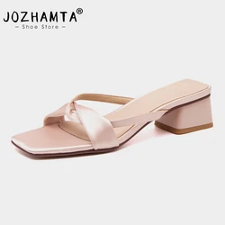 JOZHAMTA Size 33-42 Women Slippers Summer 2023 Fashion Thick Heels Shoes For Women Heeled Sandals Casual Home Party Slides