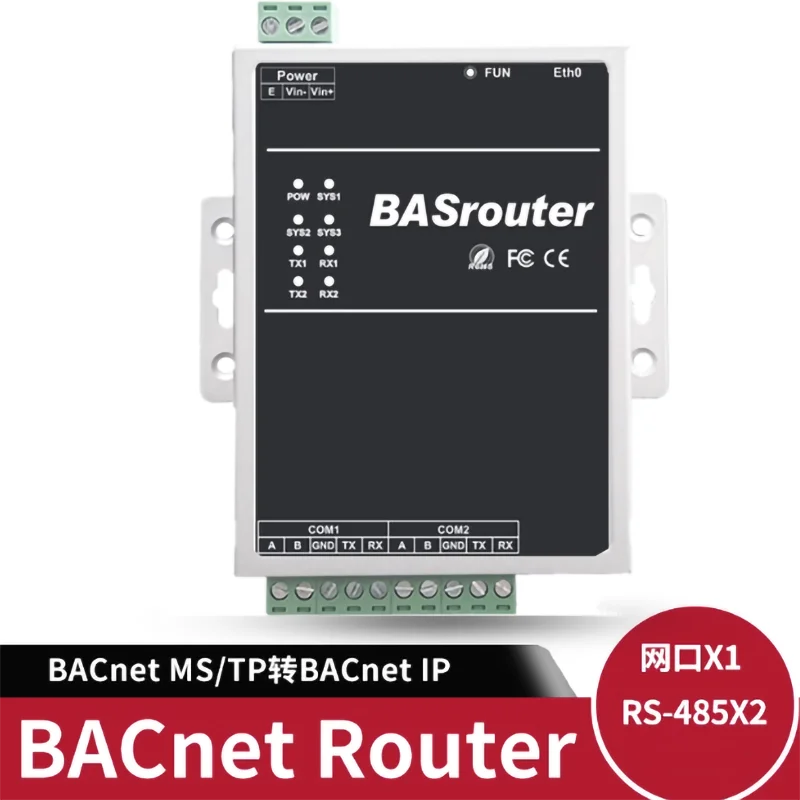 

201-B BACnet Router routes BACnet MSTP to BACnet IP, while supporting 2 MSTP buses