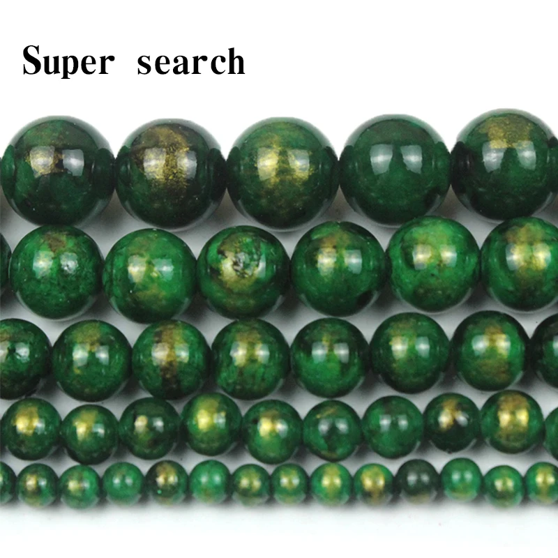 4/6/8/10/12mm Green Sprinkle Gold Jades Stone Beads Round Loose Spacer Beads For Jewelry Making Diy Bracelet Accessories 15