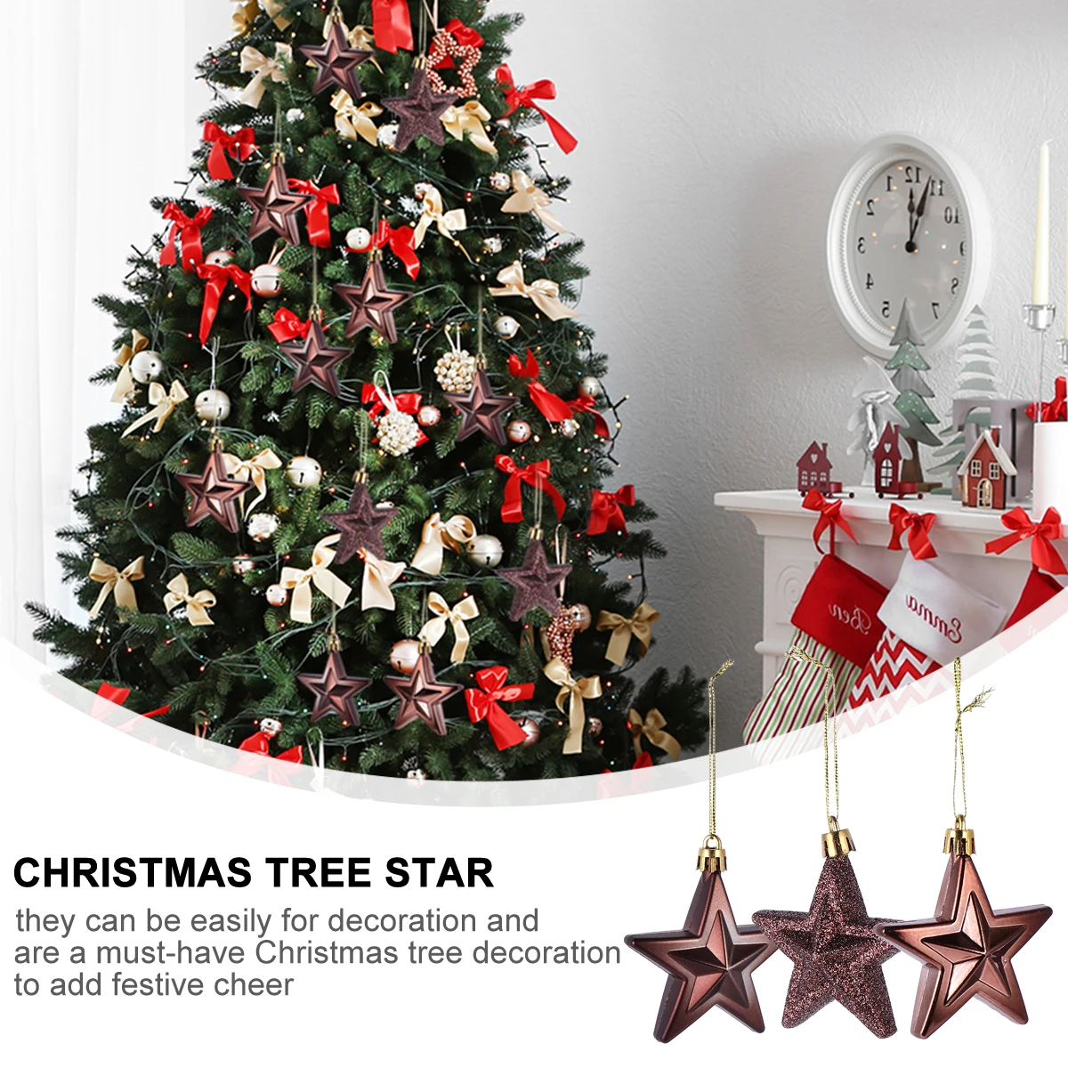 

18Pcs Plastic Star Decor Christmas Tree Ornament Hanging Five Pointed Star for Festive Holiday Home Decoration