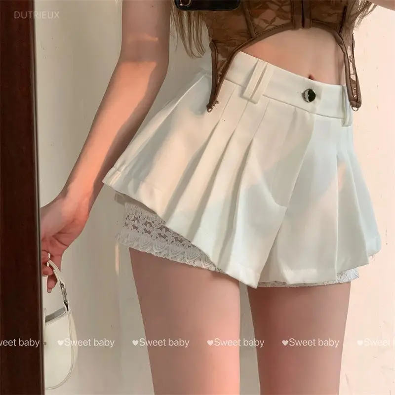 Spicy Girl Anti-glare Pleated Skirt For Women Summer New A-line Punk Y2k Grunge Faldas High Waist Casual All-match Mini Jupe