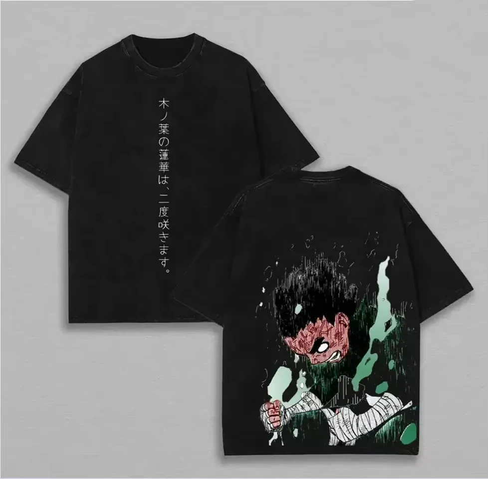 Camiseta Rock Lee Naruto para Hombre, Estampado Trasero con Efecto Ácido, Gráfico de Anime de Ocho Puertas, 100% Algodón, Estilo Urbano Taijutsu, Vintage, Informal