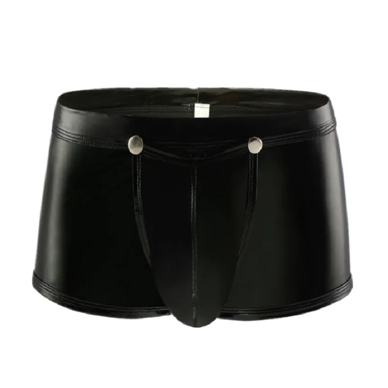 Mens Sexy Leather Lingerie Open Crotch Short Pants For Sex Latex Shaping Sheath Fetish Boxer Leather Underpants Bulge Pouch Sex