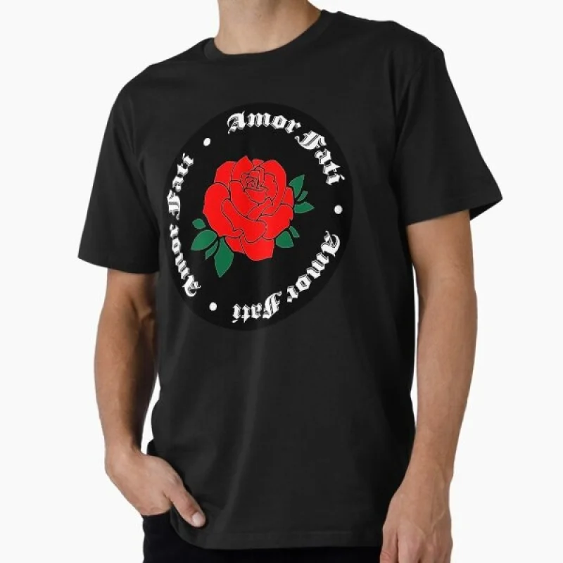 0331 Amor Fati rose stoic philosophy Gift t shirt for men 100% cotton printed Graphic Clothes Large size Tops S-6XL