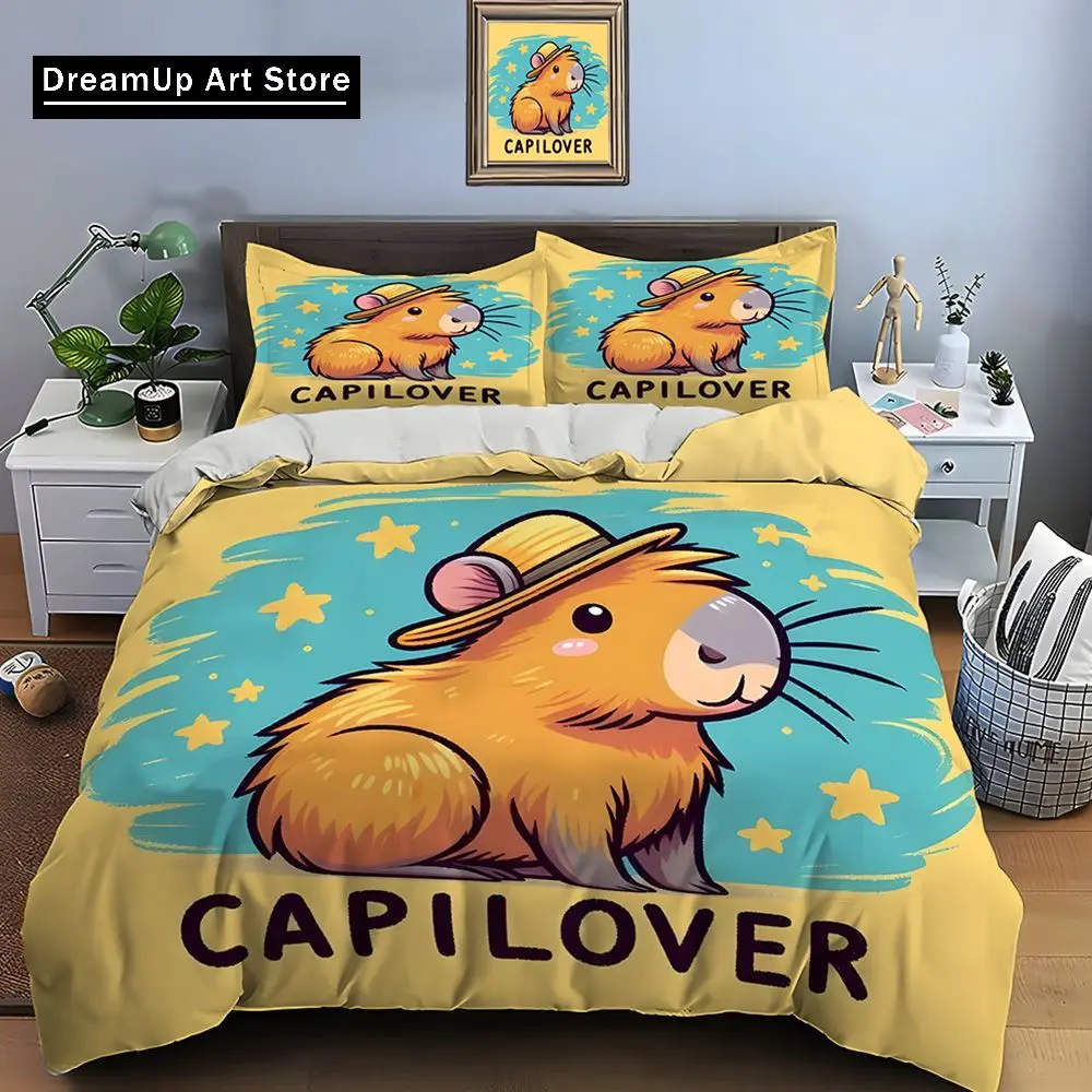 Cute Cartoon Capybara Print Bedding Set Duvet Cover 1 Duvet Cover 2 Pillowcases Adult and Children Bedding Set Luxury Gifts