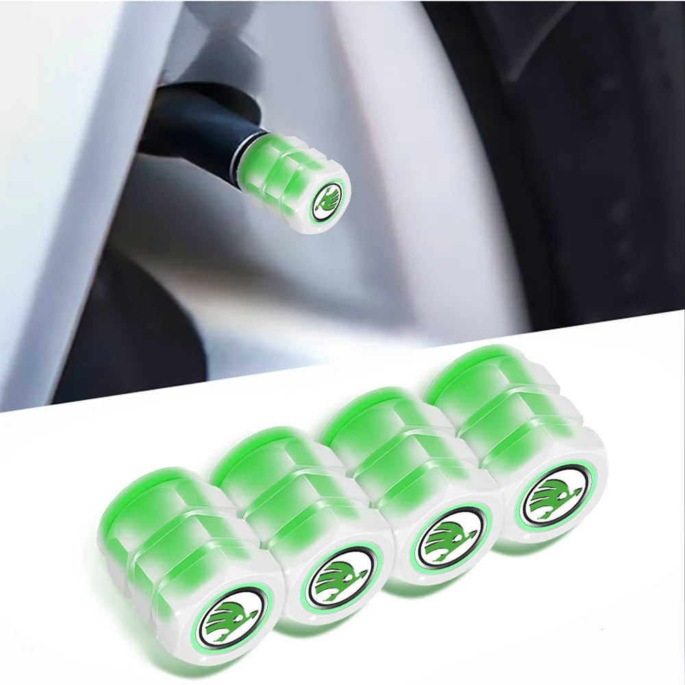 4 Uds cubierta de válvula fluorescente accesorios decorativos cubierta antipolvo para motocicleta y coche para Skoda Octavia 2 3 Kodiaq Fabia Karoq