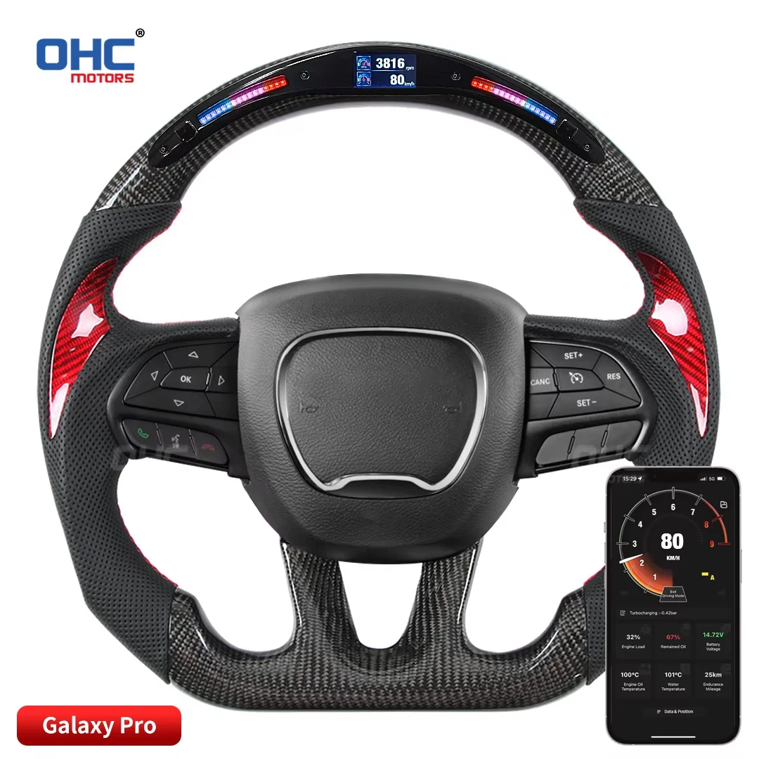 

Fit 2015-2024 Dodge Charger Challenger Carbon Fiber LED Steering Wheel No Heated