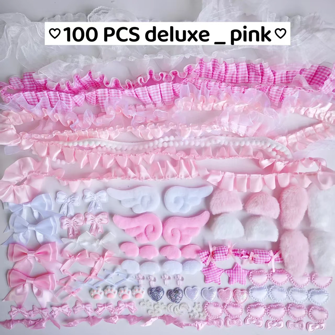 

Набор из 100 разноцветных аксессуаров, набор из розового кружевного материала, аксессуары для вееров ручной работы, красивая упаковка, очень красиво.