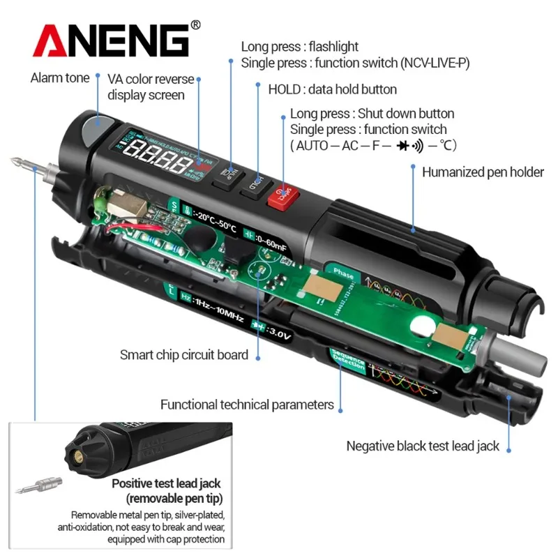 ANENG A3008/A3007 Multimeter-Teststift, automatischer intelligenter Sensor, 6000 Zählungen, elektrische AC/DC-Spannung, berührungsloser Tester, Bleistift