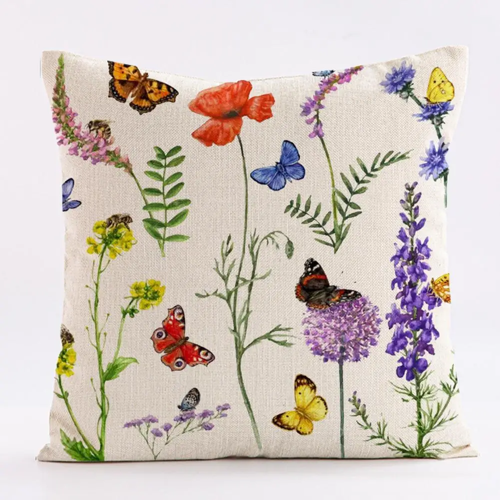 Floral Throw Pillowcase Flower Butterflies Print Colorful Flower Cushion Cases Decorative Pillow Covers for Home Car Machine