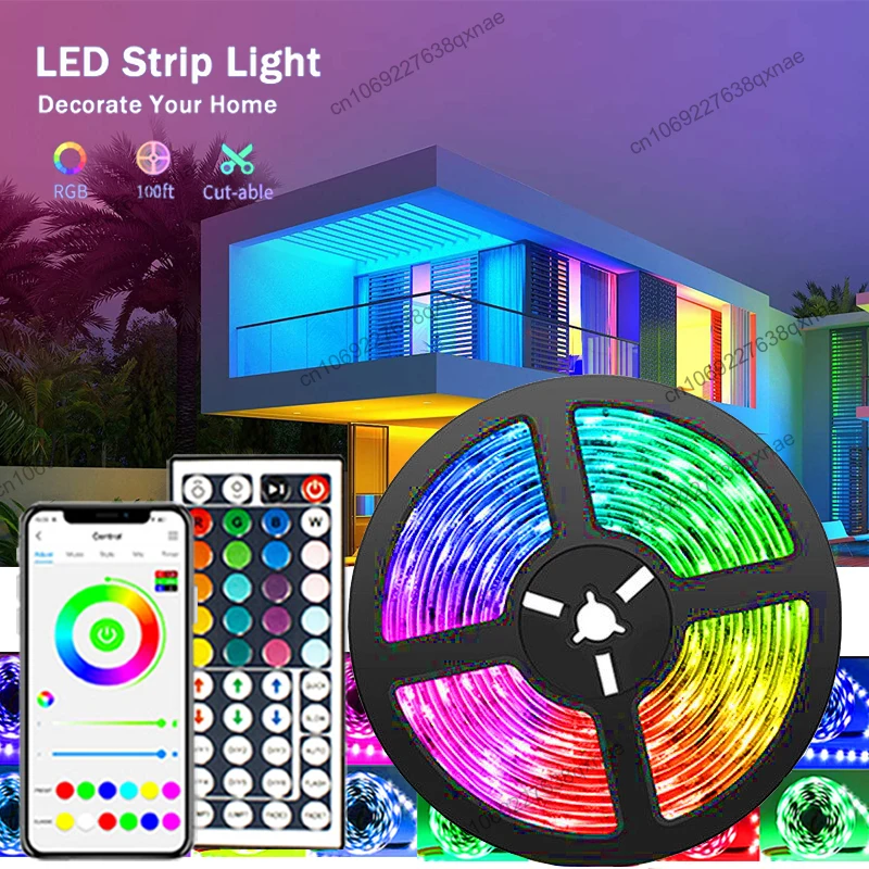 Lampu setrip LED 100ft untuk dekorasi ruangan SMD 5050 RGB, lampu Led pita LED sinkronisasi musik, lampu Neon TV dengan jarak jauh