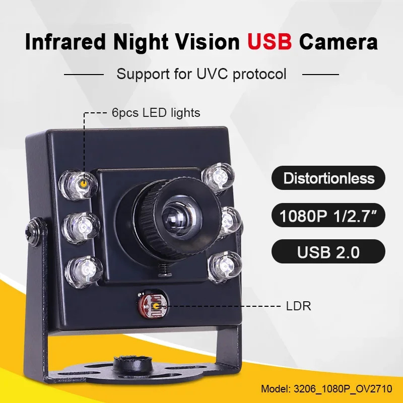 New 3206 1080P OV2710 8mm 45degrees IR850 Distortionless CMOS Sensor Plug Play Full HD Infrared Night Vision Mini USB Camera Mod
